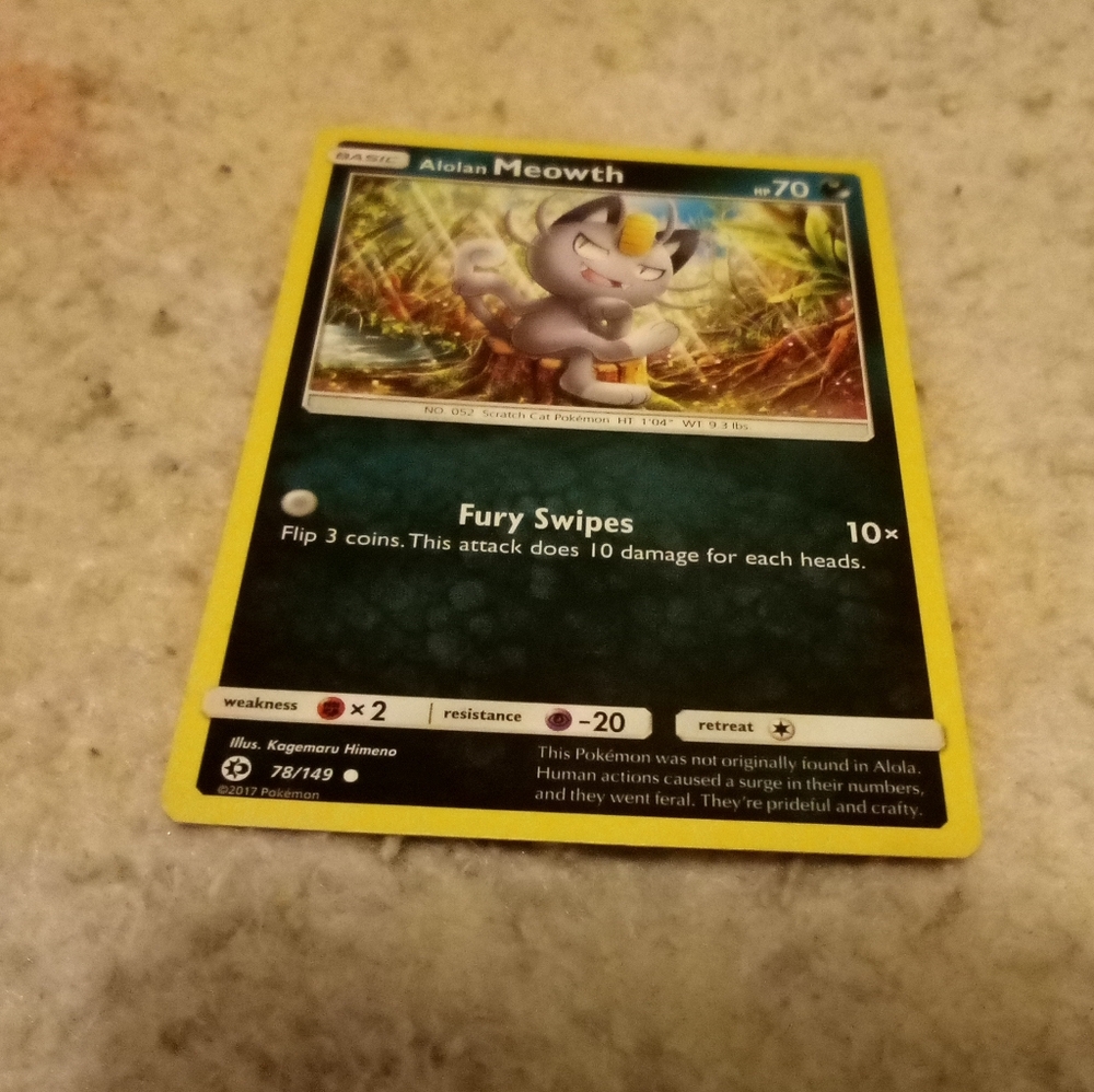 Pokemon Alolan Meowth 78/149 Sun & Moon Base Set Non Holo
